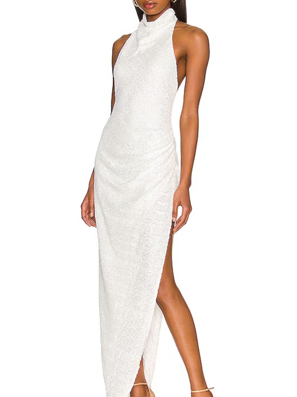 Amanda Uprichard x revolve White samba sequin halter Maxi Dress with High Neck